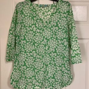 Flowing Boho Green and White top